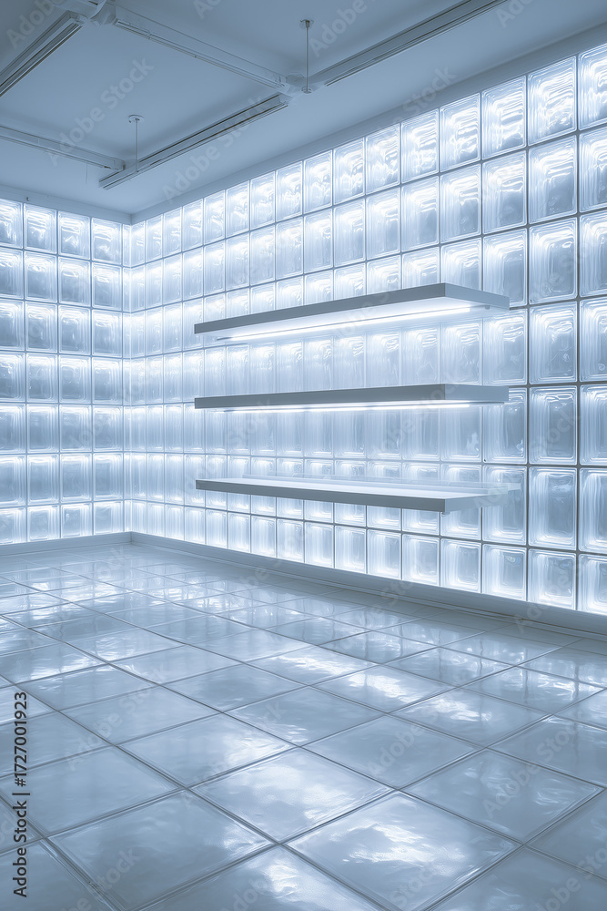 Obraz premium Modern interior with glass block wall and bright lighting