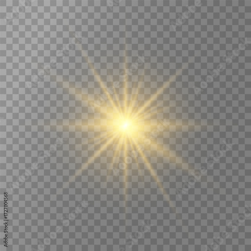 Lens Flare, light glow effect. sun or realistic shining star with backlight effect. bokeh glitter and sparkles or sparkles on transparent background.
