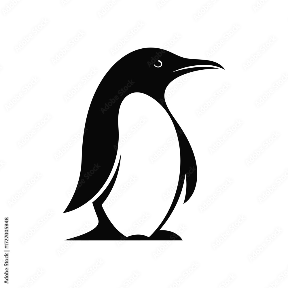 Naklejka premium A sleek and minimalist black and white penguin illustration, capturing the elegant simplicity of Antarctic wildlife.