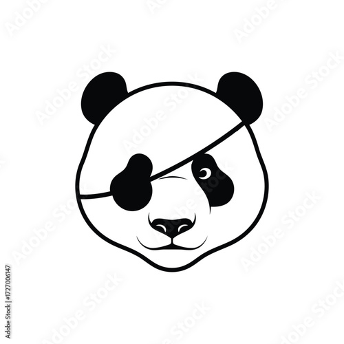 Quirky pirate panda character head with a black eyepatch. A bold and simple vector illustration.