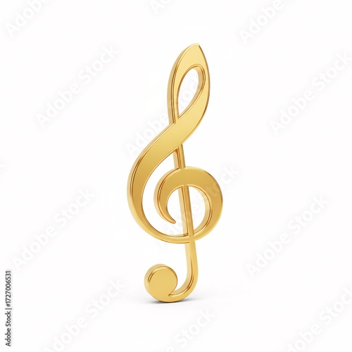 A golden treble clef isolated on a white