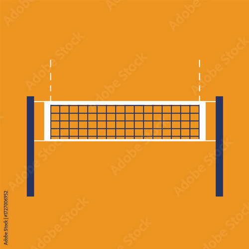 Illustration of a volleyball net with blue posts on an orange background.