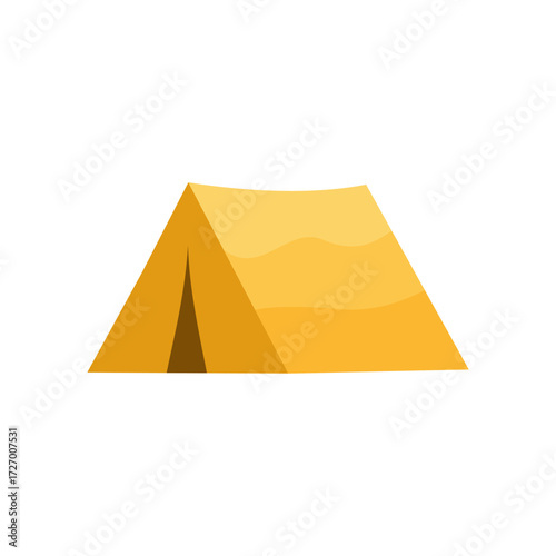 A simple yellow camping tent illustration, symbolizing outdoor adventure, travel, and wilderness recreation on a white background