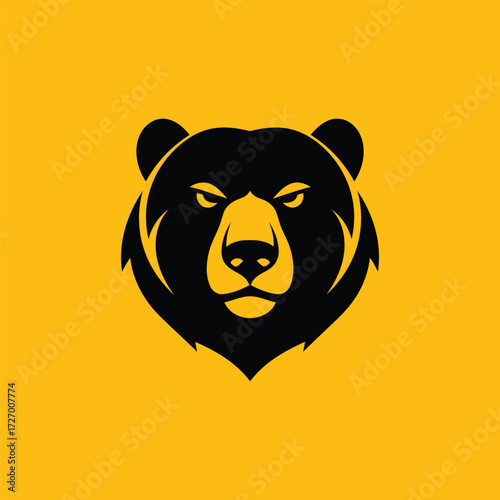 Stylized black grizzly bear head mascot logo with a fierce expression on a yellow background