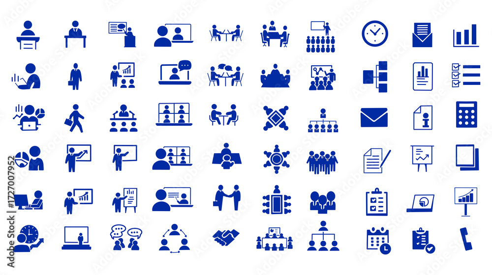 Naklejka premium Business and Office Icon Set for Communication, Time, Data, and Management / ビジネス・オフィス向けアイコンセット（コミュニケーション・時間・データ・管理）