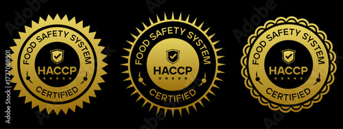 Gold HACCP Certified Food Safety Badge Label Icon Set