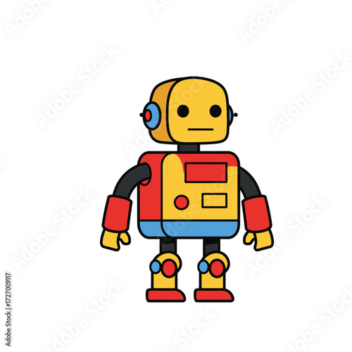 Friendly toy robot character with a retro design. Flat vector graphic for technology and science concepts