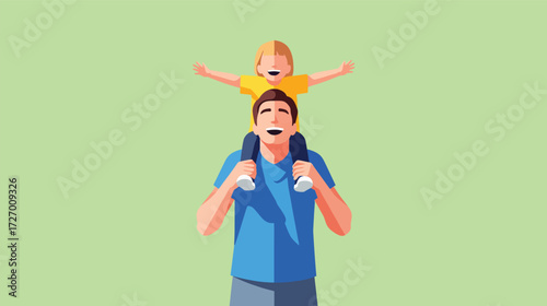 Father and Son Bonding - A Joyful Piggyback Ride Illustration