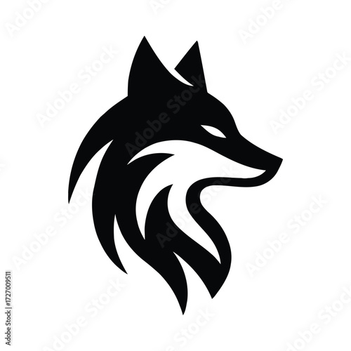 Sleek black stylized fox head logo, a modern and minimalist wild animal vector icon on a white background.