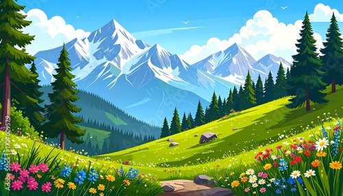 Fototapeta Naklejka Na Ścianę i Meble -  Lush mountain meadow landscape