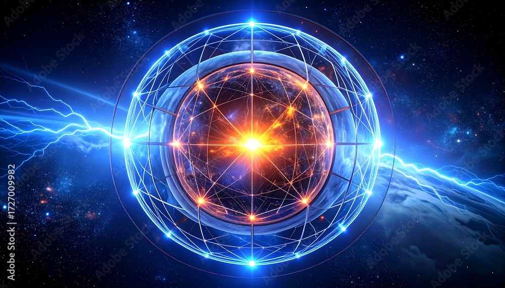 Fototapeta premium Sphere of light, network, cosmic energy