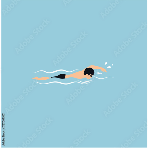 Illustration of a person swimming in a pool, demonstrating the freestyle stroke.