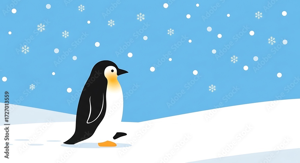Obraz premium Cute Penguin Walking in Snowy Landscape.
