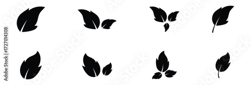 Black dark isolated leaf icon set on white page.  Vector isolated leaf icons on white background.  Nature black leaf icon set on white page. EPS 10. 