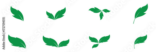 Green isolated leaf icon set on white page.  Vector isolated leaf icons on white background.  Nature leaf icon set on white page. EPS 10.  Green leaf icons set on white page. EPS 10. 
