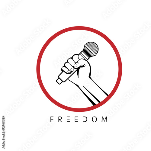 A person holds a microphone in his hand as a symbol of freedom of speech.