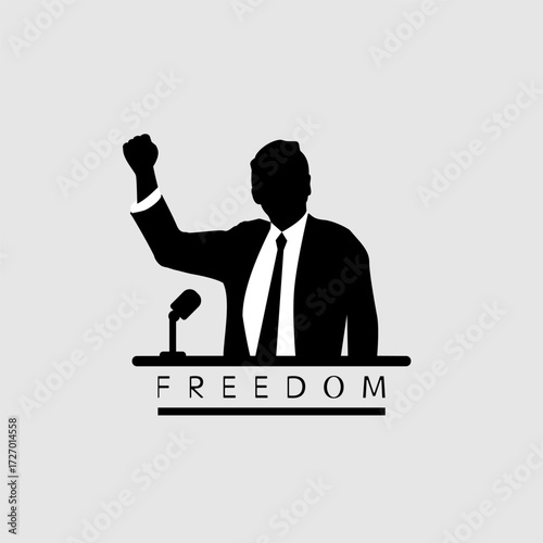 A man proclaims freedom of speech. Silhouette of a man orator on a white background.