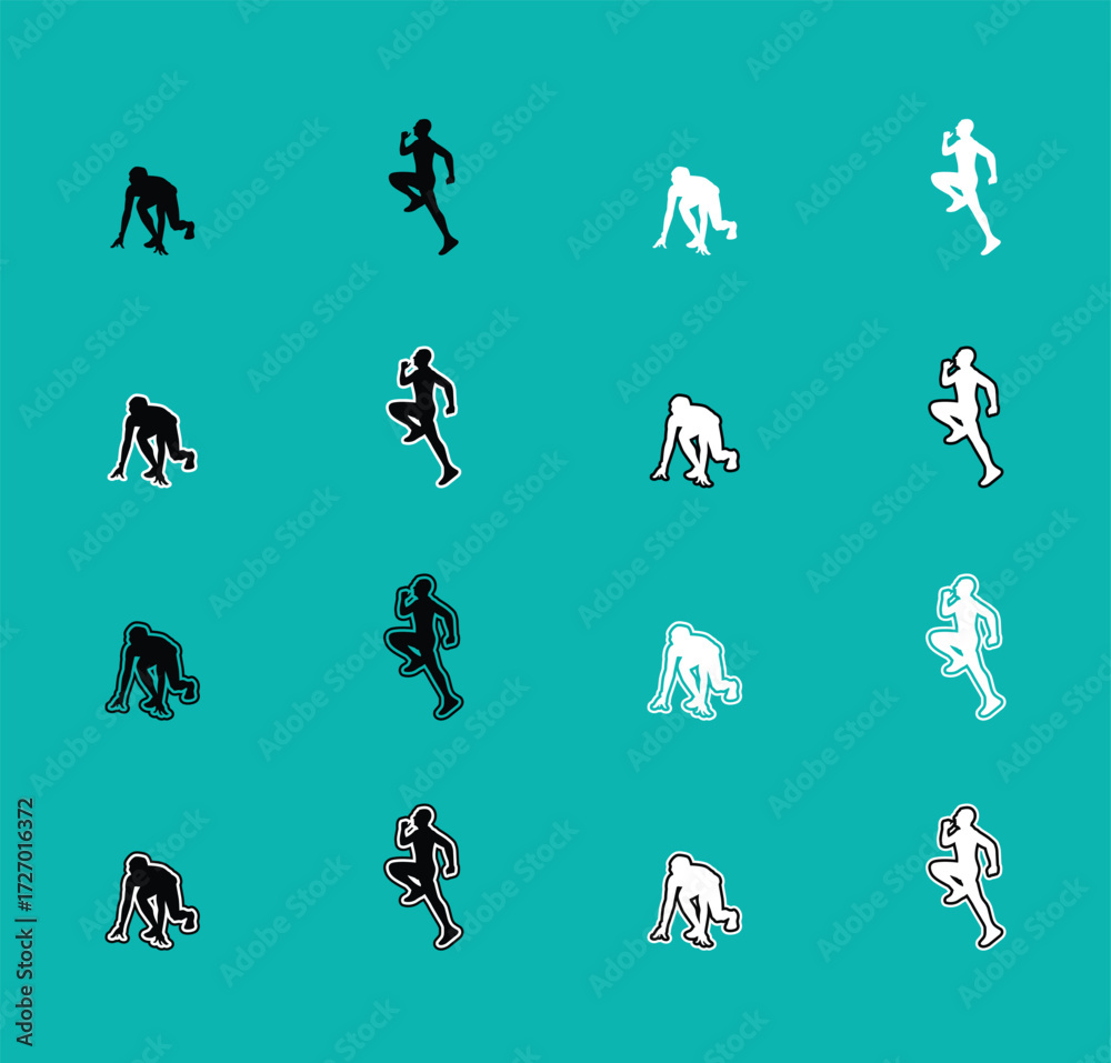 Fototapeta premium Collection of Runner Sport Silhouettes A set of vector person running, jogging, and sprinting. Perfect for sports graphics, fitness apps, and athletic apparel designs.