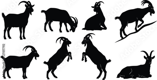 Goat silhouettes in diverse positions, such as standing and climbing
