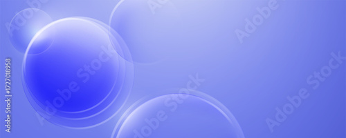 Abstract light blue glass background with glowing transparent circles and bubbles