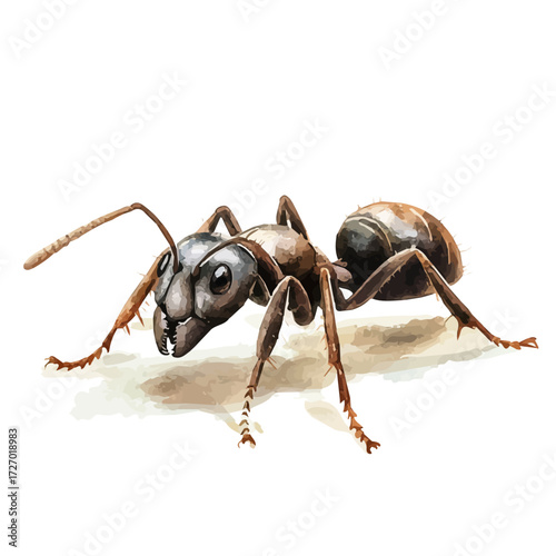 Ant, watercolor clipart vector, isolated on a white background.