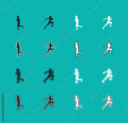Collection of Runner Sport Silhouettes A set of vector person running, jogging, and sprinting. Perfect for sports graphics, fitness apps, and athletic apparel designs.