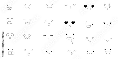 doodle face expressions set, hand drawn cartoon emotions icons
