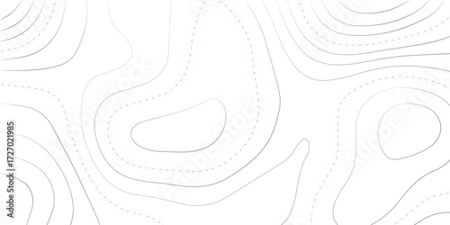 Vector art of detailed topographic contour map, illustrating terrain elevation and geographical features for cartography and landscape analysis
