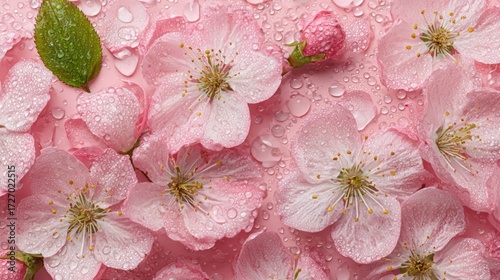 Pink flowers with water drops
