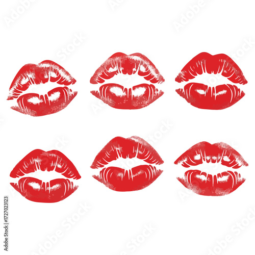 Red lipstick kiss prints arranged in a beautiful pattern.