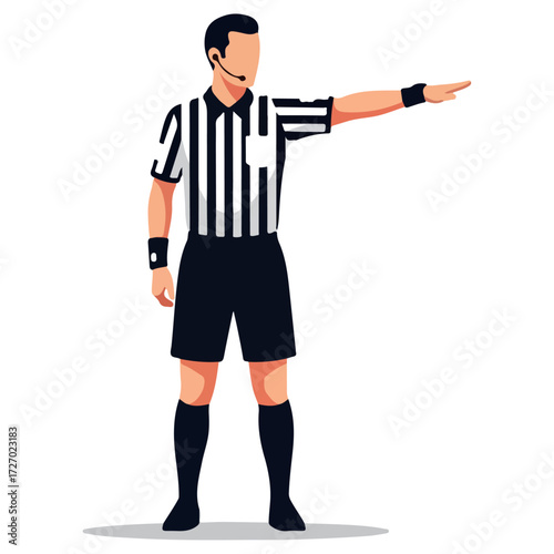 Sports Referee in Striped Uniform Making a Hand Signal.