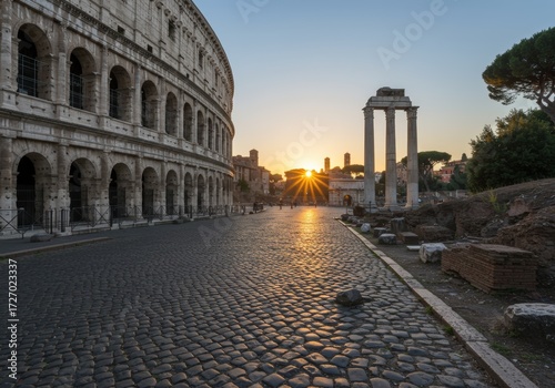 Ancient roman colosseum at sunrise