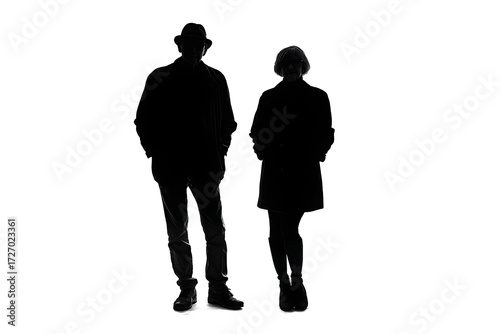 Silhouettes of elderly people on a neutral white background. Time, society, health, relationships. For designers, marketers, IT. Popular image, illustration.