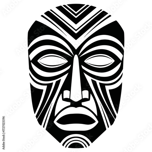 Tribal mask with intricate patterns and bold design.