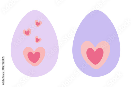 Easter Egg with Hearts Decoration Easter Greetings Minimalistic Design Element Set Sticker Pictogram