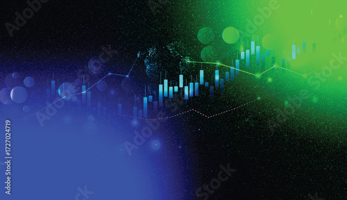 Business trading graph candlestick charts whit bright light technology markets chart up on grainy gradient background. profit money vector illustration digital fantastic.