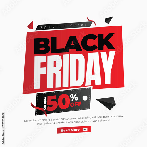Special Offer Black Friday Sale vector banner, upto 50% off,