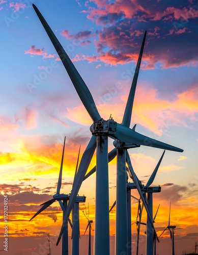 Wind turbines at sunset