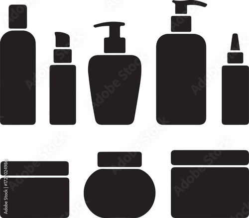 Cosmetic bottle mockup silhouettes for beauty products packaging design and branding
