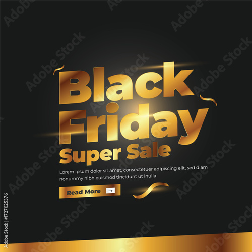 Golden Black Friday Super sale banner vector template
