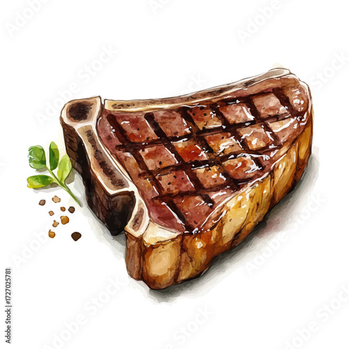 Beef Steak, watercolor illustration vector, isolated on a white background.