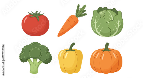 A colorful selection of various fresh vegetables, showcasing their natural vibrancy and appeal Vector illustration