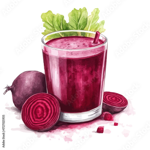 Beetroot Juice, watercolor drawing vector, isolated on a white background.