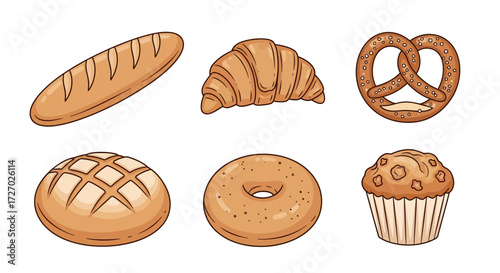 An assortment of delicious baked goods, showcasing the variety and appeal of bakery items Vector illustration