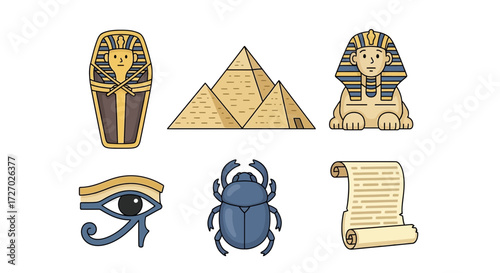 Ancient Egyptian Icons and Symbols of Historical Significance Vector illustration