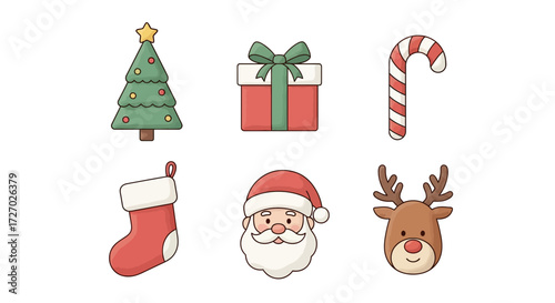 Festive Christmas decorations and symbols arranged artfully, a cheerful scene, evoking feelings of excitement and holiday spirit. Vector illustration