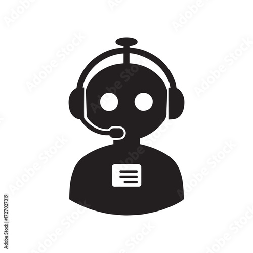 silhouette of friendly robot chat bot character wearing headset with microphone