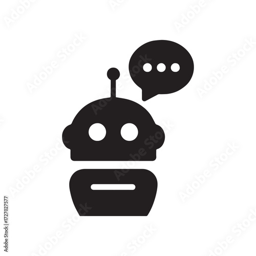 black silhouette of chat bot robot head with speech bubble silhouette