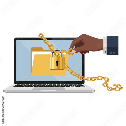 Digital Data Security and Privacy with Laptop and Padlock.