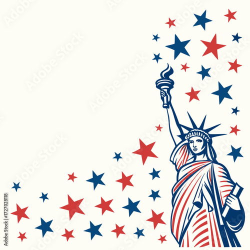 Red, white, and blue stars on the right side of an isolated background with space for text or design elements for a USA national holiday celebration Generative